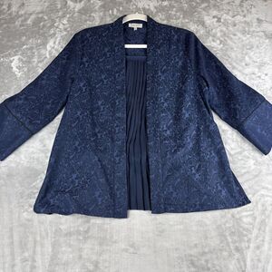 Anthropologie Harlyn Kinsley Jacket Women S Dark Blue Jacquard Pleat Open (1125)